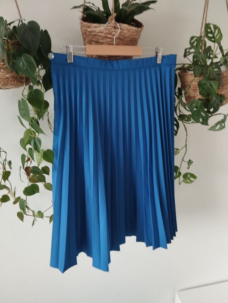 Niebieska spódnica midi, plisowana, wiosenna r.M/L