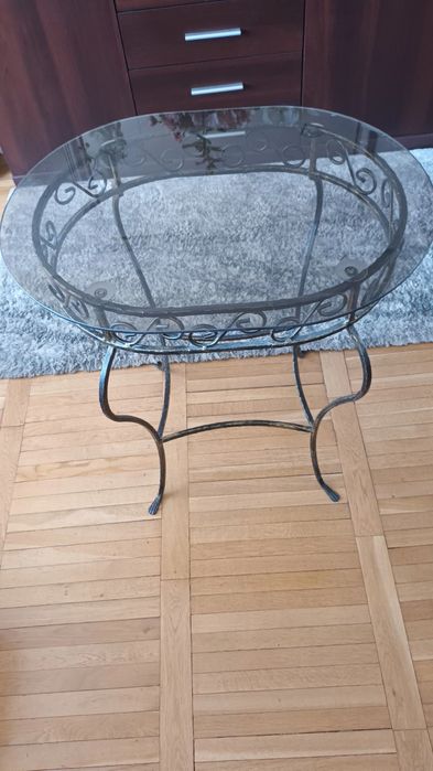 Stolik kawowy metal ze szklany blatem