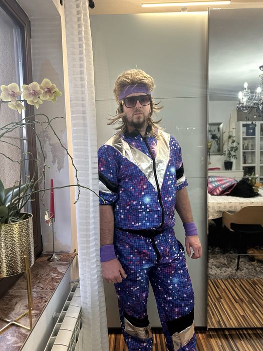 Strój karnawałowy haloween impreza lat 80 90 ortalion dres vintage XXL