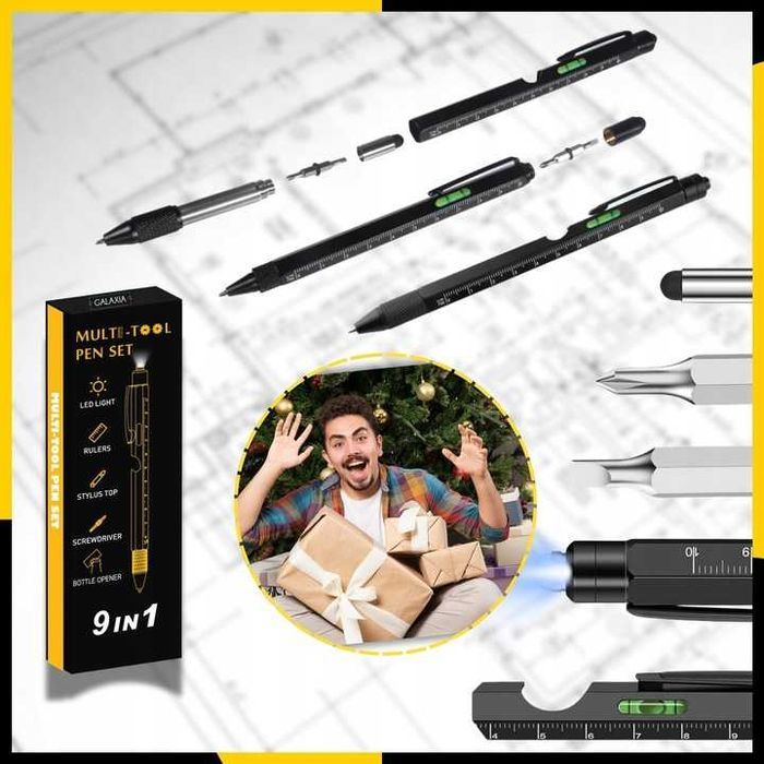 Wielofunkcyjny Długopis 9w1 MULTITOOL PEN Latarka Poziomica Śrubokręt