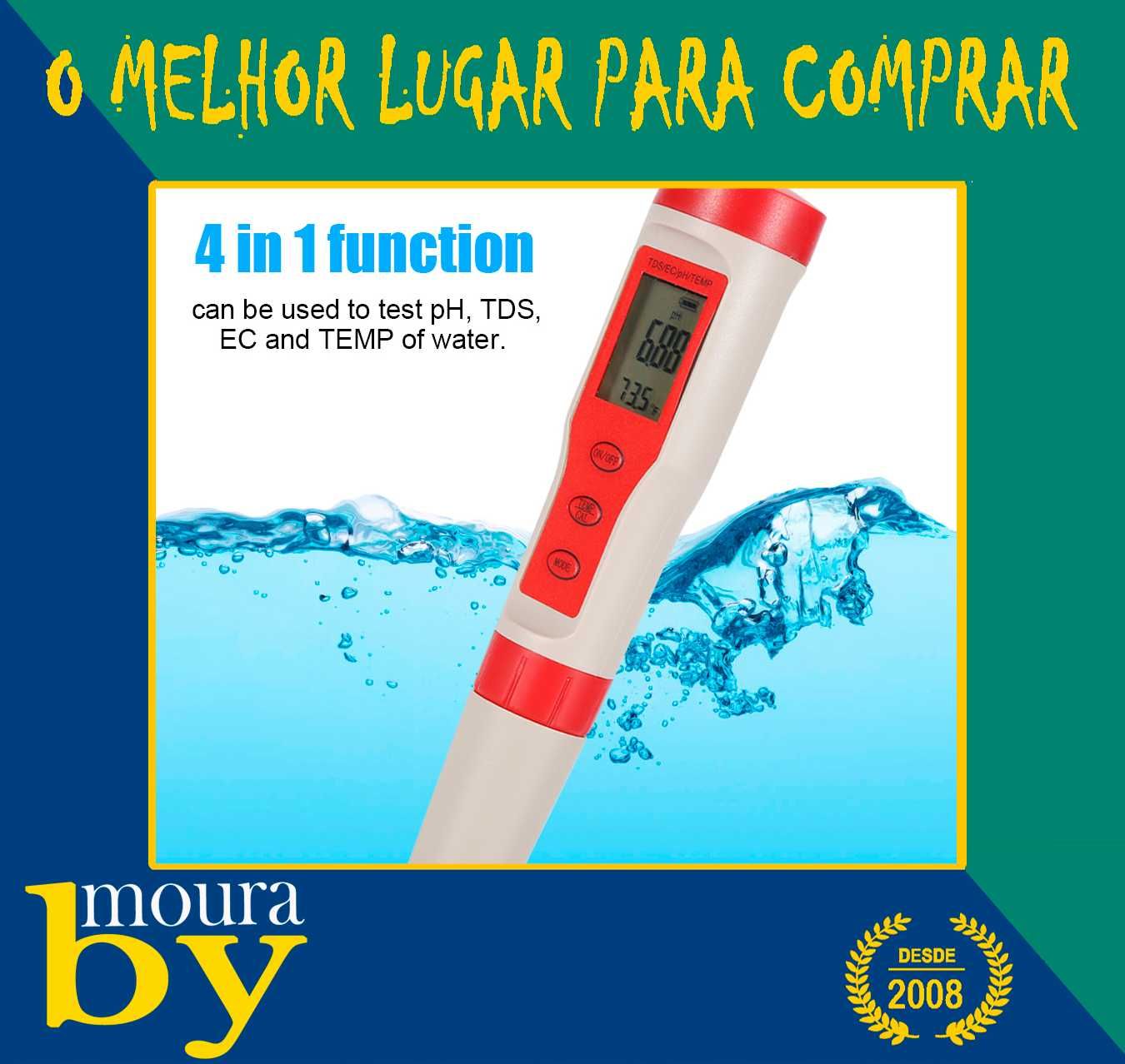 Medidor Profissional Digital Ph Portátil Tds/Ph/Ec/Medidor Temperatura