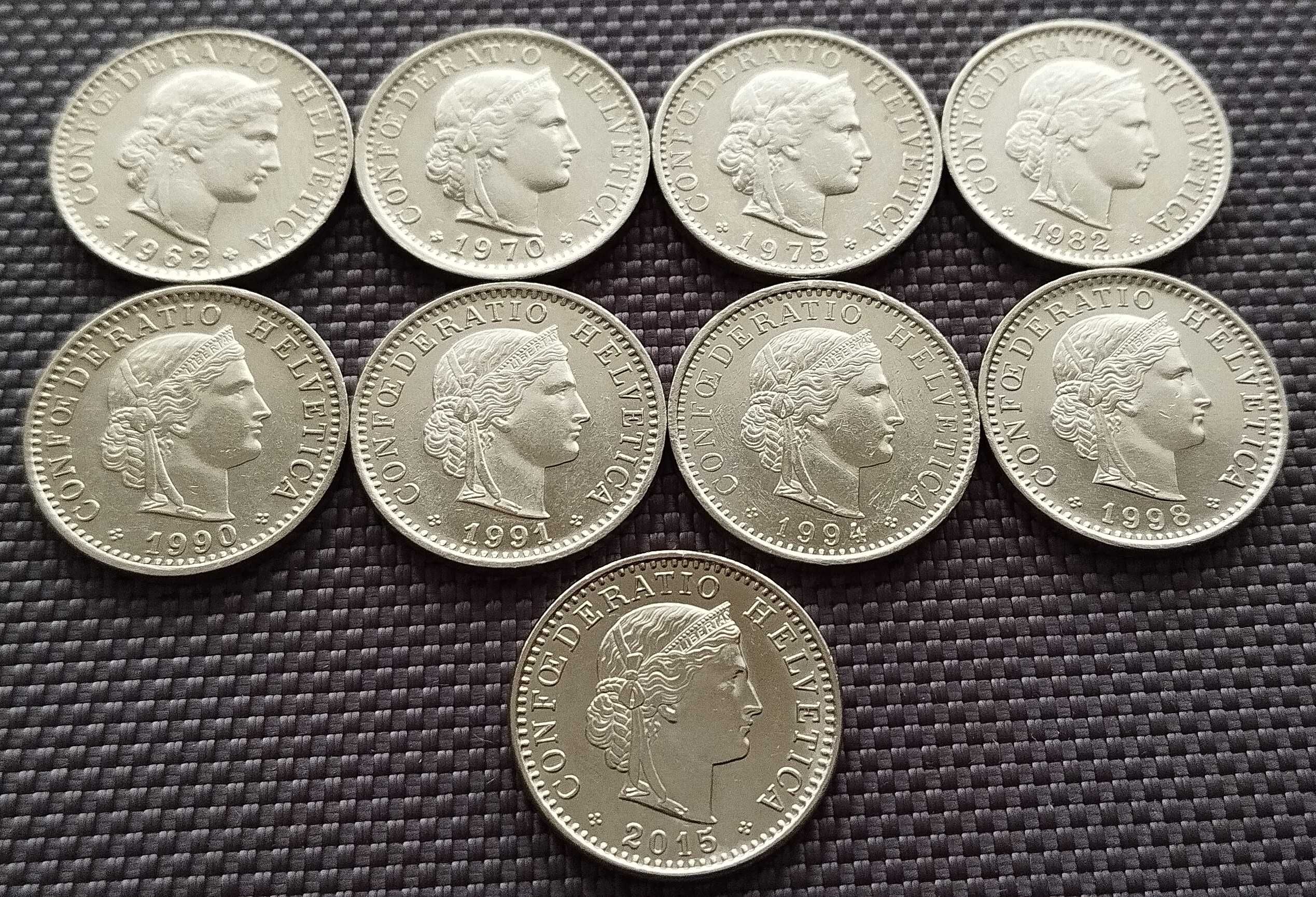 Колекція 9 монет 20 раппенів Швейцарія