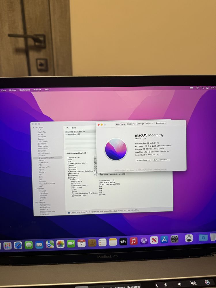 Macbook pro 15 2016 core i7 2.9ghz 16/512gb amd pro 460 4gb