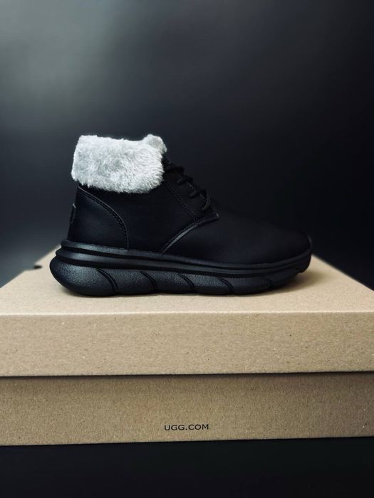 Черные ботинки кроссовки Ugg Lowmel / кожаные угги кросовки / мех
