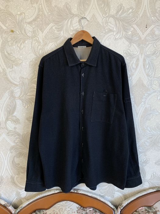 Черная шерстяная рубашка с длинным рукавом овершот stone island aw2009