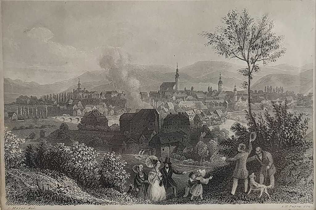 Miedzioryt XIX wiek "Panorama Jeleniej Góry" Albert Payne (1812/1902)