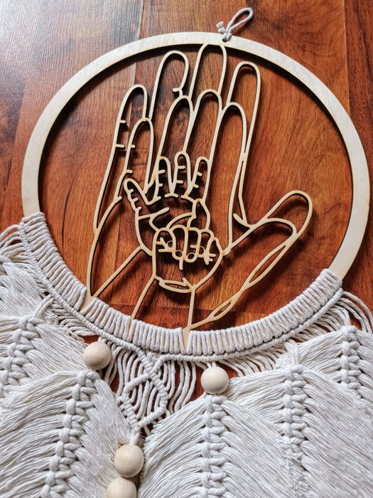 Łapacz snów splecione dłonie Family Rodzina szary Makrama Boho