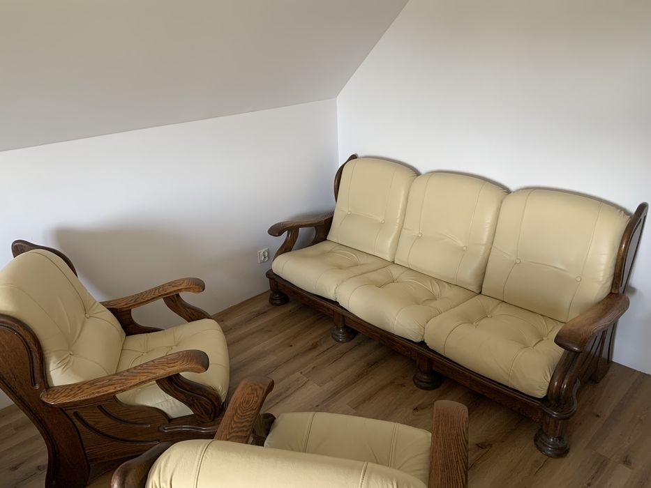 Wypoczynek skórzany kanapa + 2 fotele