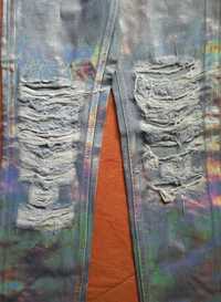 Spodnie Missguided jeansowe metaliczne przetarcia dziury