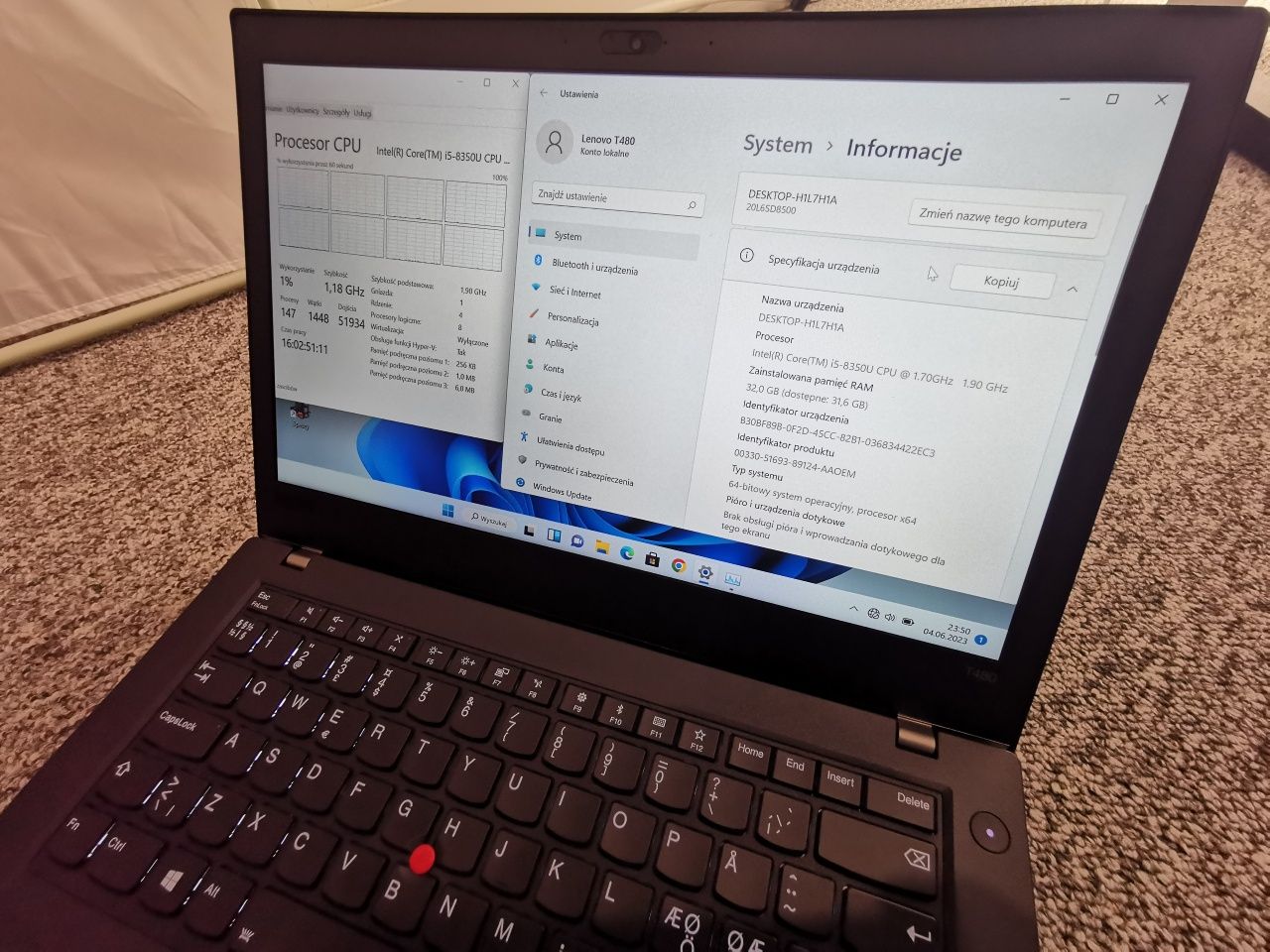 Laptop LENOVO ThinkPad T480 14"Cali FHD/32GB ram/512GB SSD/Win11pro