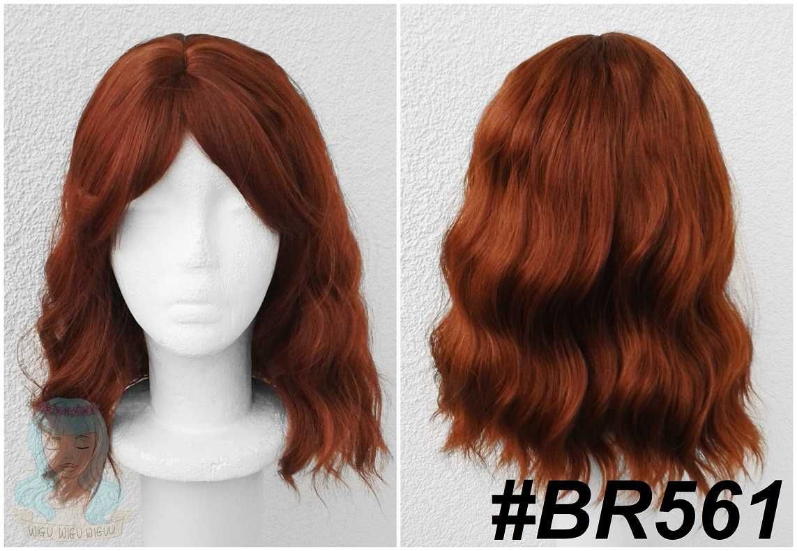 Brązowa ruda peruka falowana z prostą grzywką cosplay wig