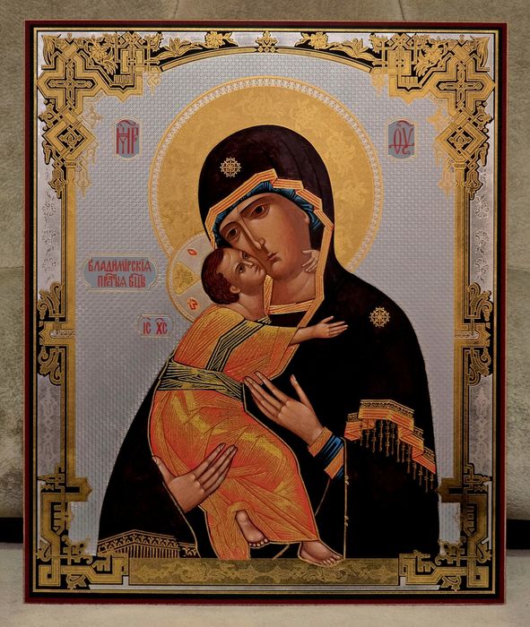 Piękna DUŻA ikona prawosławna Matka Boża WŁODIMIERSKA z Dzieciątkiem.