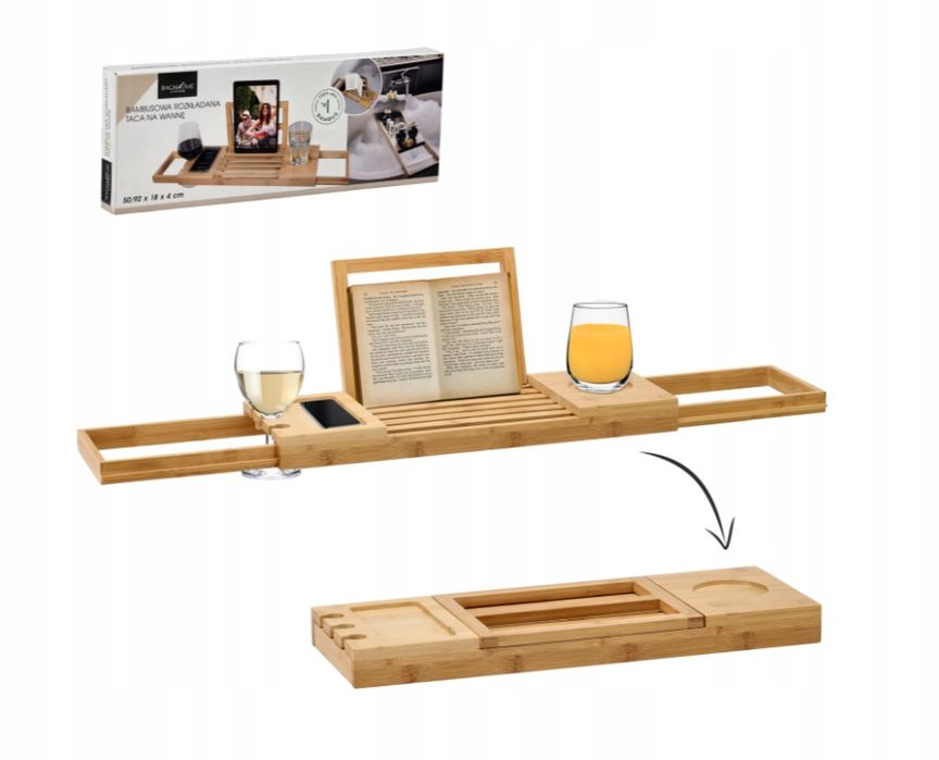 Bambusowa Półka Na Wannę Łazienkowy Organizer Regulowana Taca