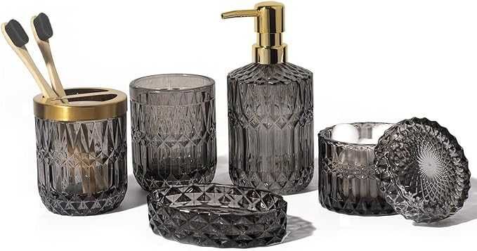 Luksusowy zestaw łazienkowy EMPO 5-częściowy, szkło hartowane