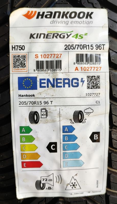 2x 205/70r15 Hankook Kinergy 4s2 H750/96t 3 Lata Gwar. C/B/72dB