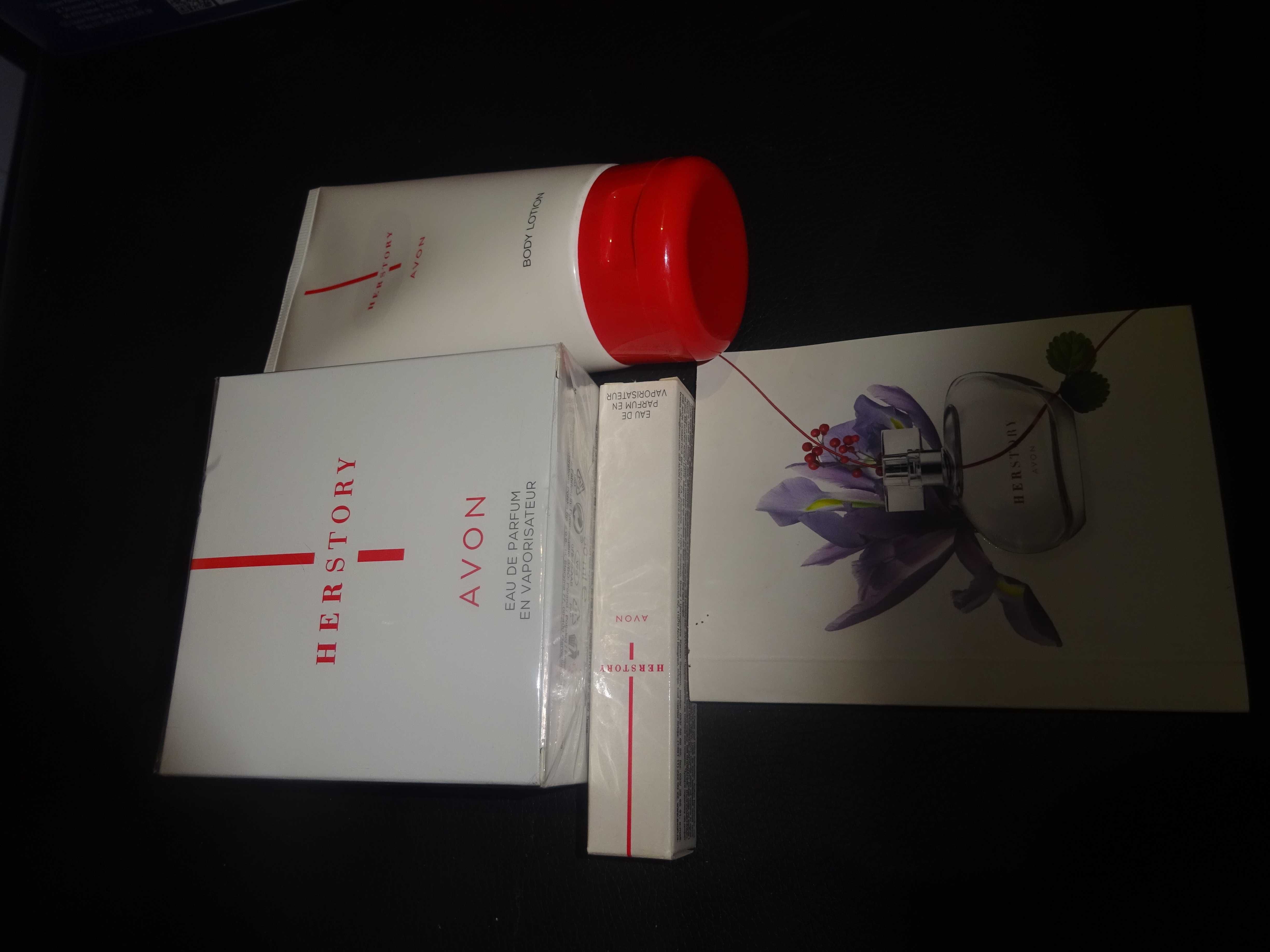 AVON HERSTORY Zestaw prezentowy woda balsam perfumetka 3szt i próbka