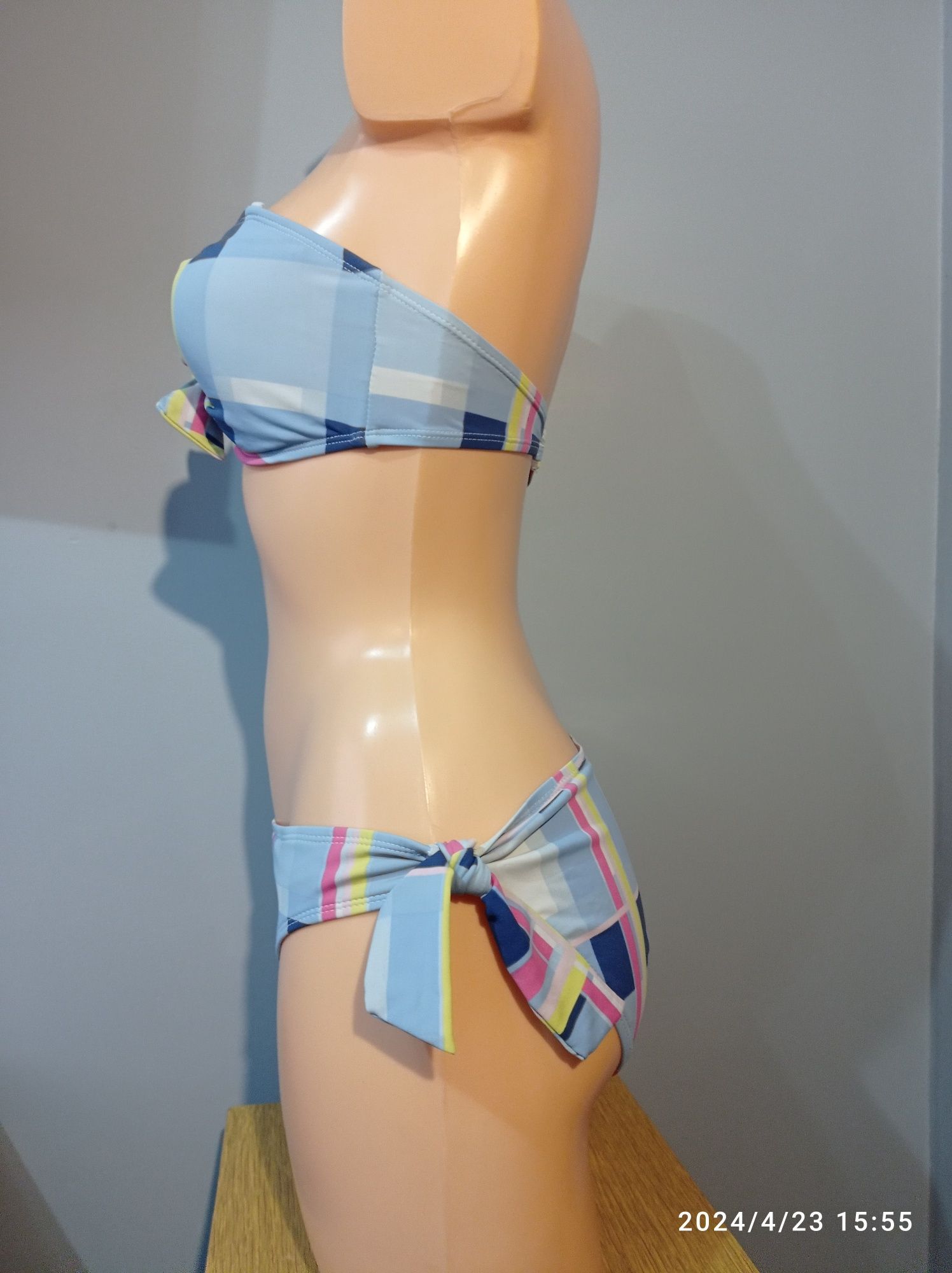 Kostium 12 L 40 strój kąpielowy bikini kolorowa kratka lato plaża base