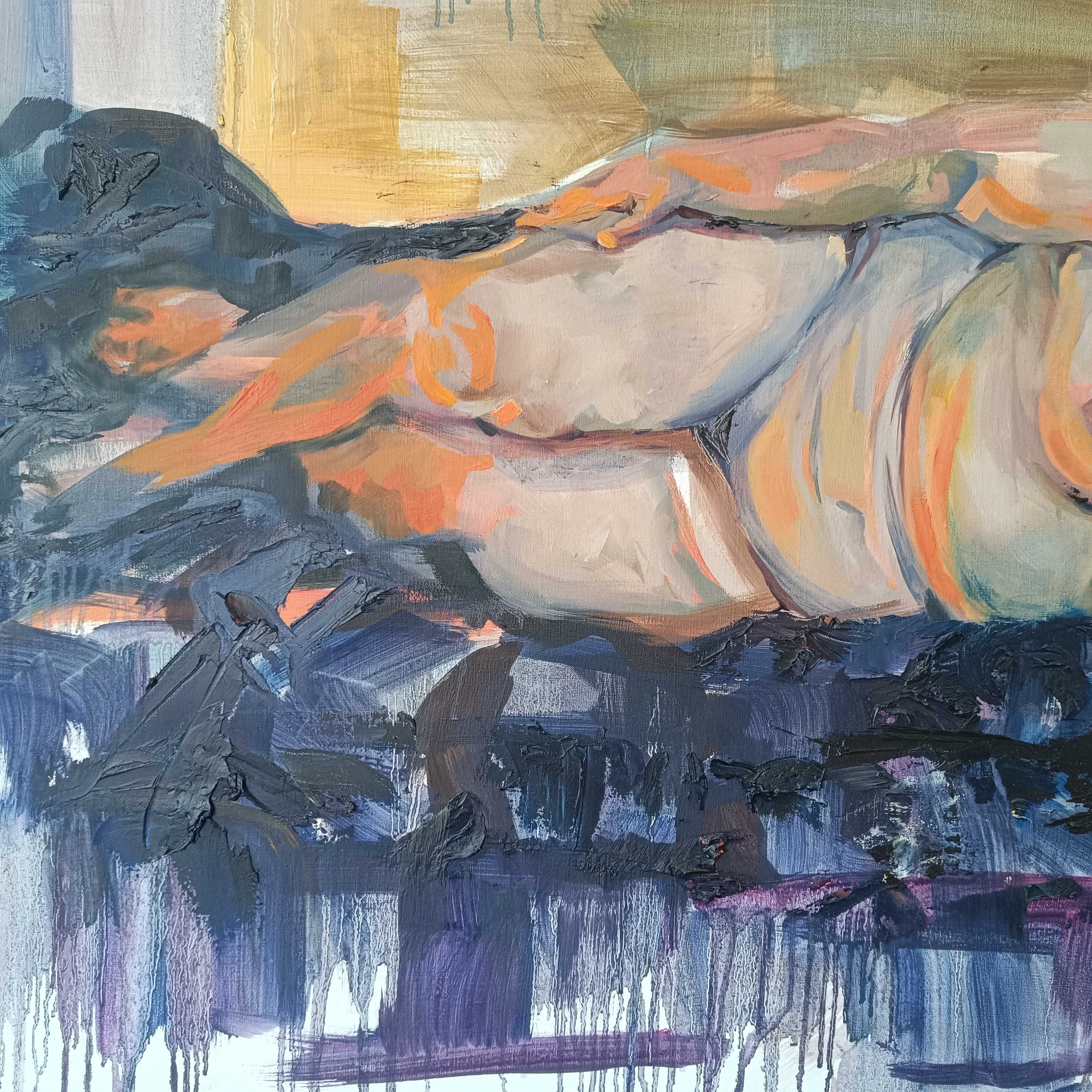 Obraz olejny 100x80cm akt kobiecy malarstwo ASP student ciało