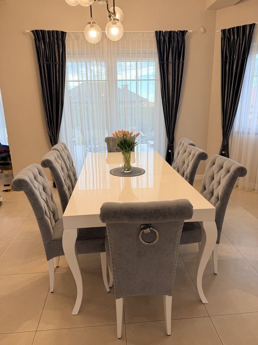 Stół do jadalni glamour, biały lakier+krzesła glamour!!!