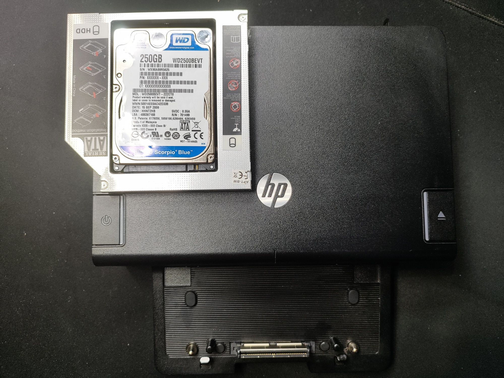 Stacja dokująca HP HSTNN-I10X, plus adapter i dysk