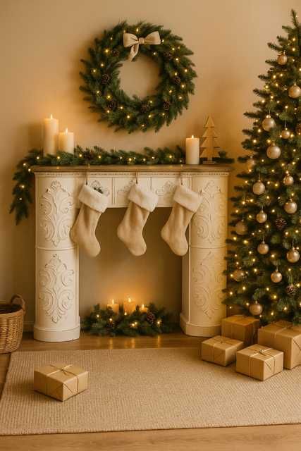 Portal kominkowy Round rzeźbiony biały, do wnętrz