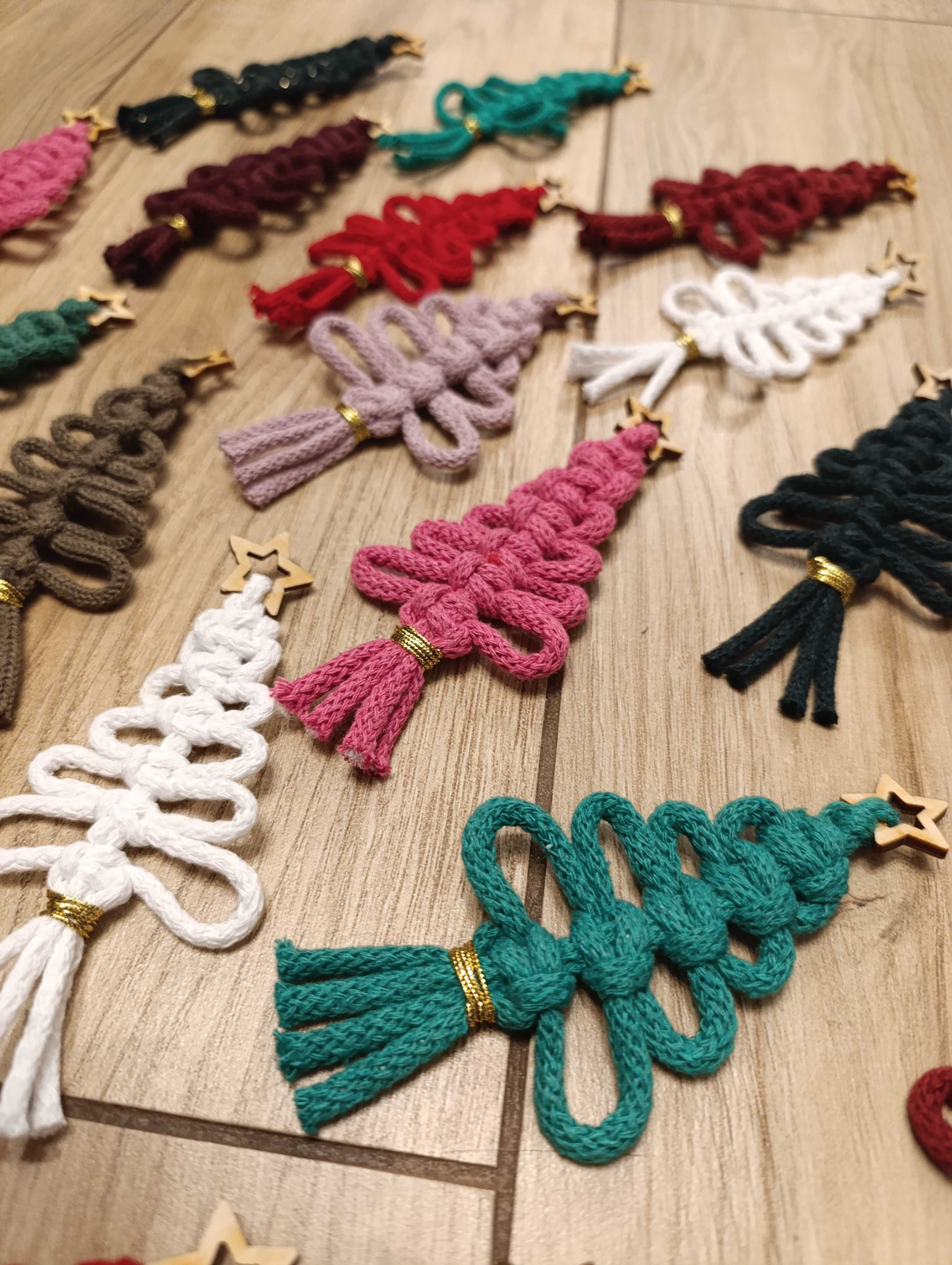 Zestaw choinek makrama święta handmade 10szt kolorowe gwiazdki