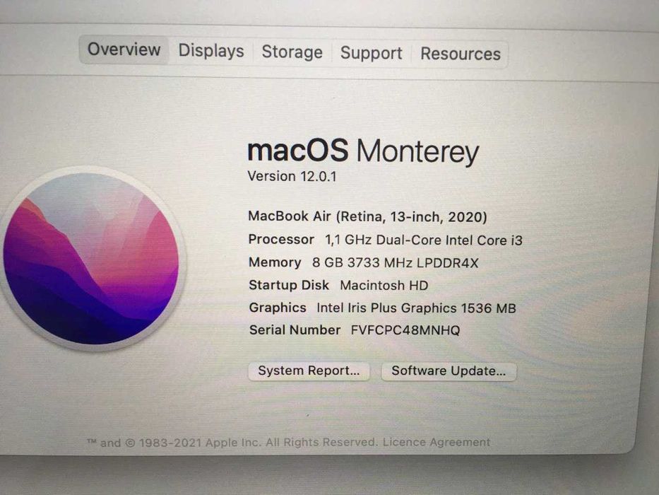 Apple MacBook Air 13" 2020 (Silver) MWTK2LL/A intel i3/8/256 openbox