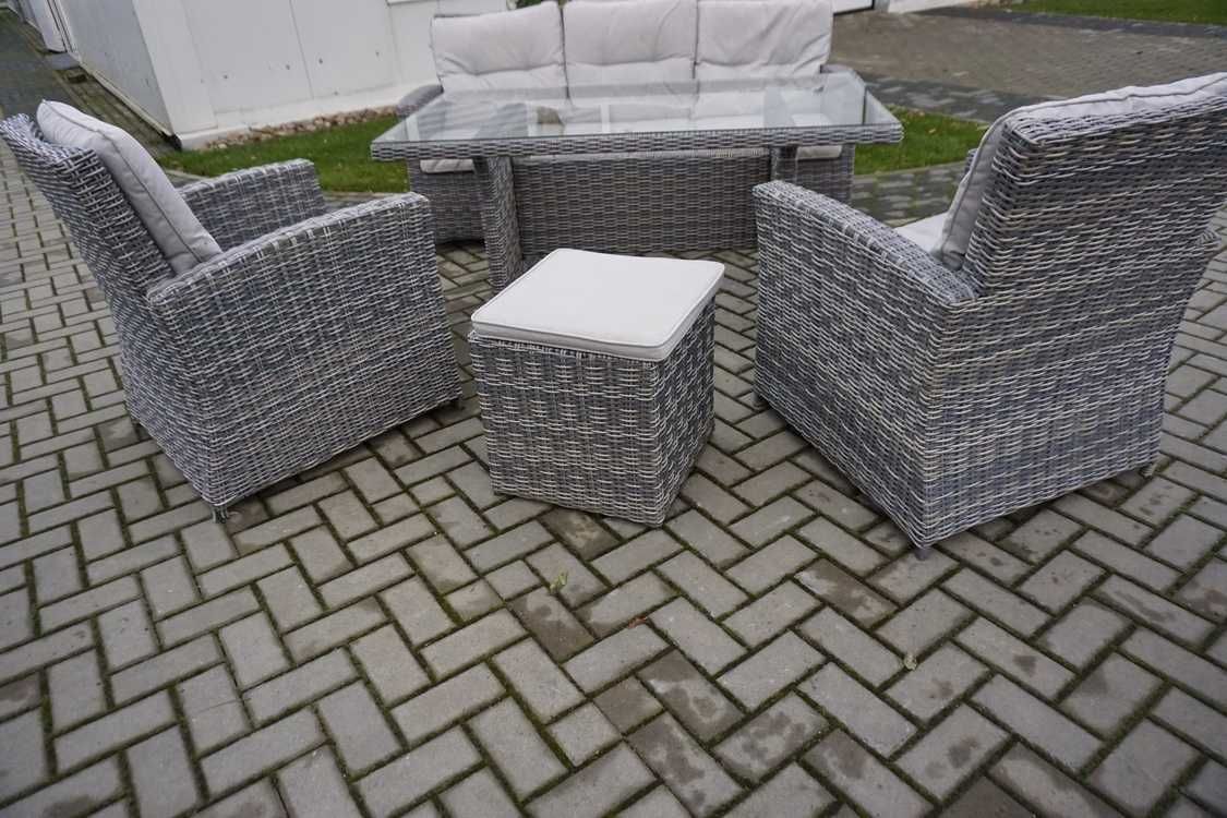 Zestaw z Technorattanu Sofa 3 osobowa + 2 Fotele + Stół + Pufa (w-978)