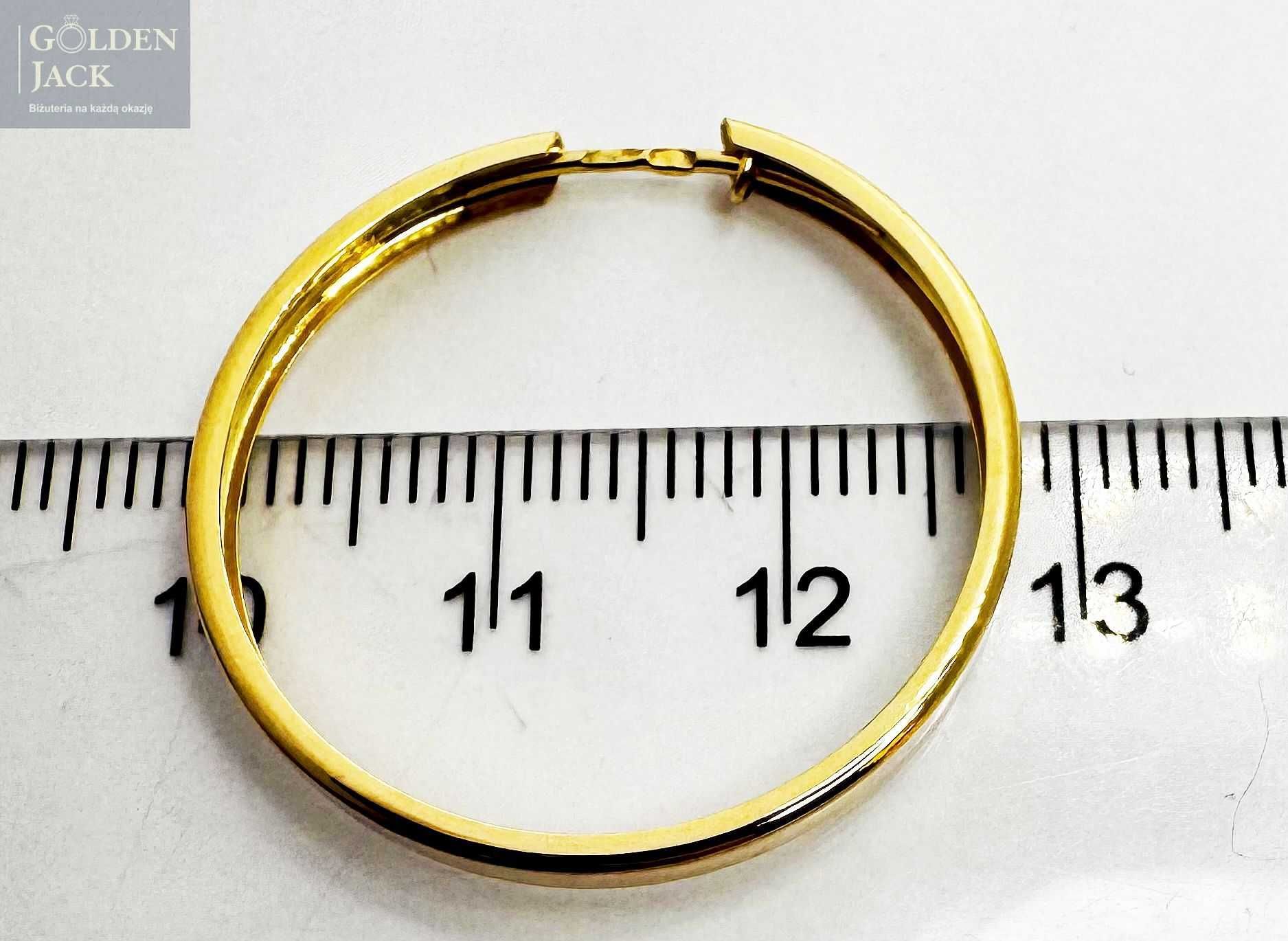 Złote okrągłe kolczyki Koła wsuwane złoto pr. 585 waga 2,66 g 2,8 cm