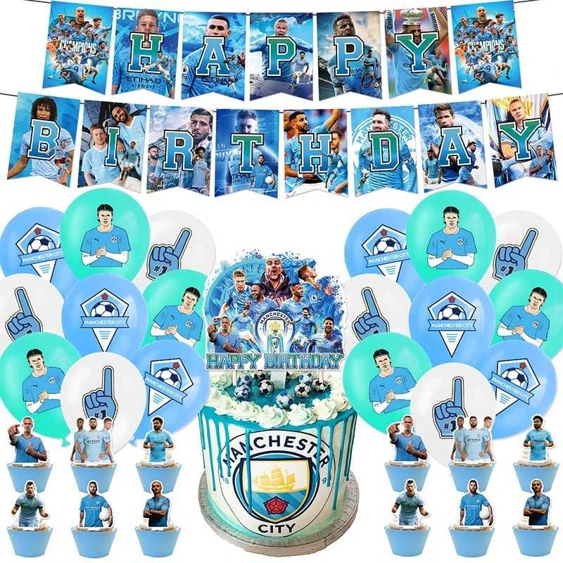 Manchaster City Haaland Zestaw Urodzinowy Balony Baner Topper