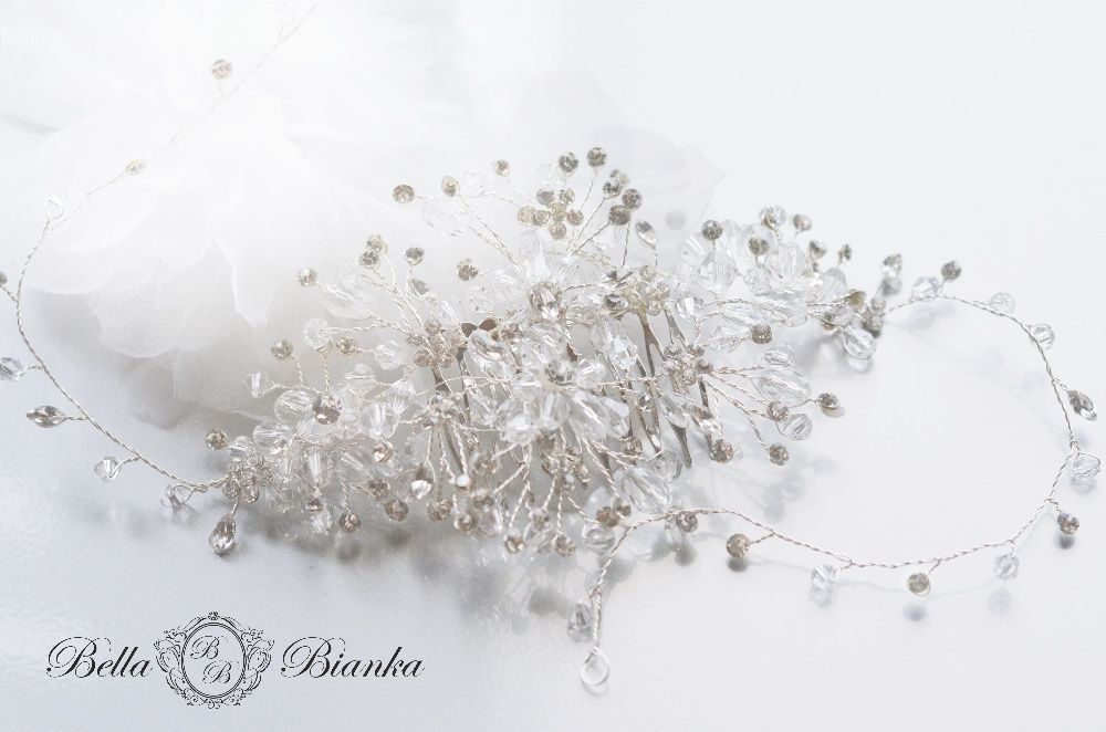Ozdoba ślubna BELLA stroik do włosów z kryształków opaska diadem kwiat