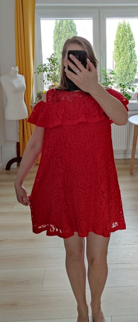 Sukienka czerwona Mivite koronka impreza sylwester andrzejki party