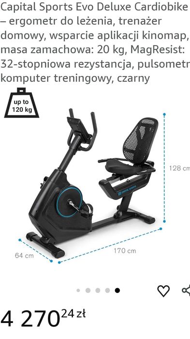 Rower treningowy Capital Sports Evo Deluxe Cardiobike