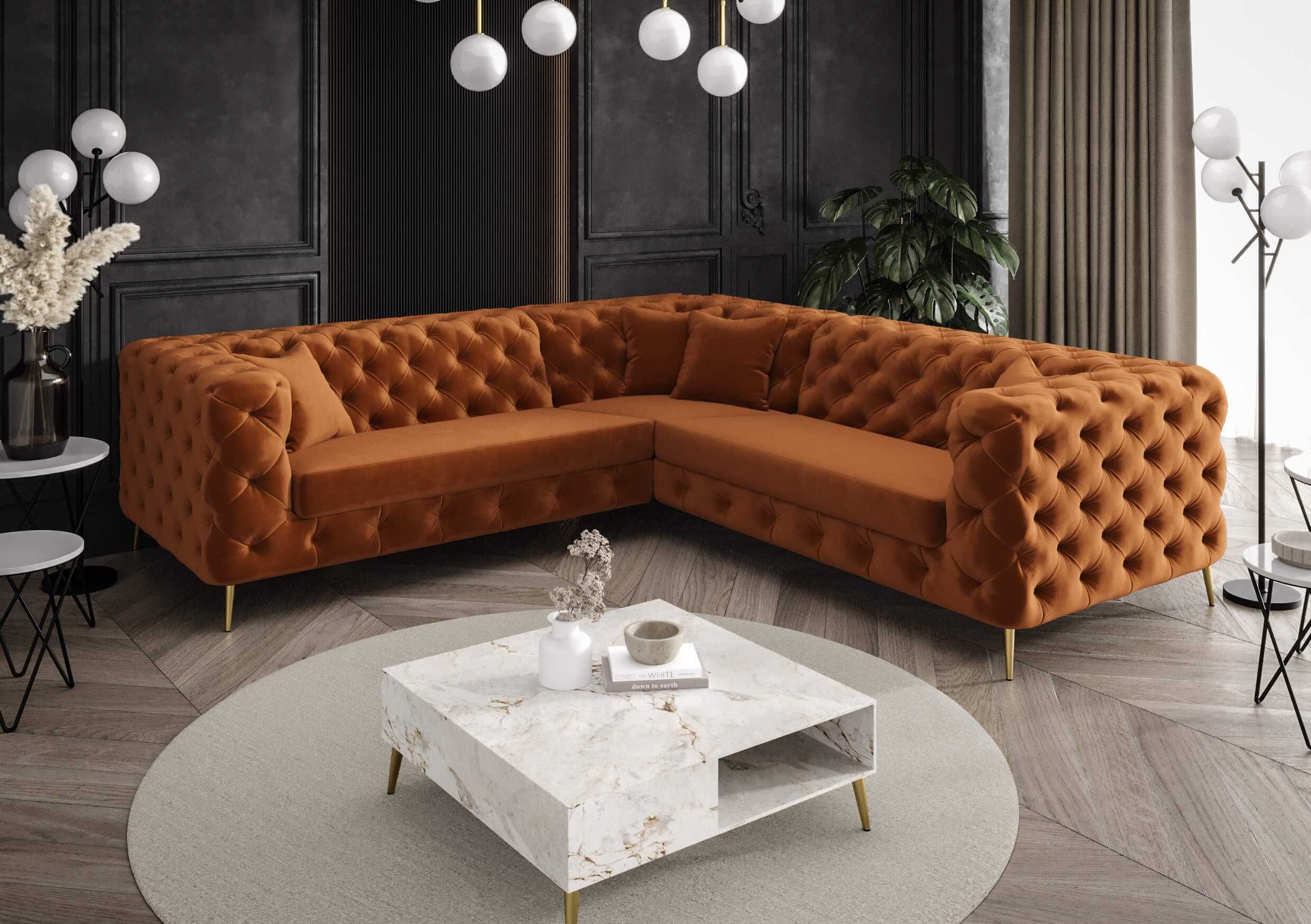 Narożnik Rogówka Boston Chesterfield Pikowany Luksusowy Glamour VeroLu