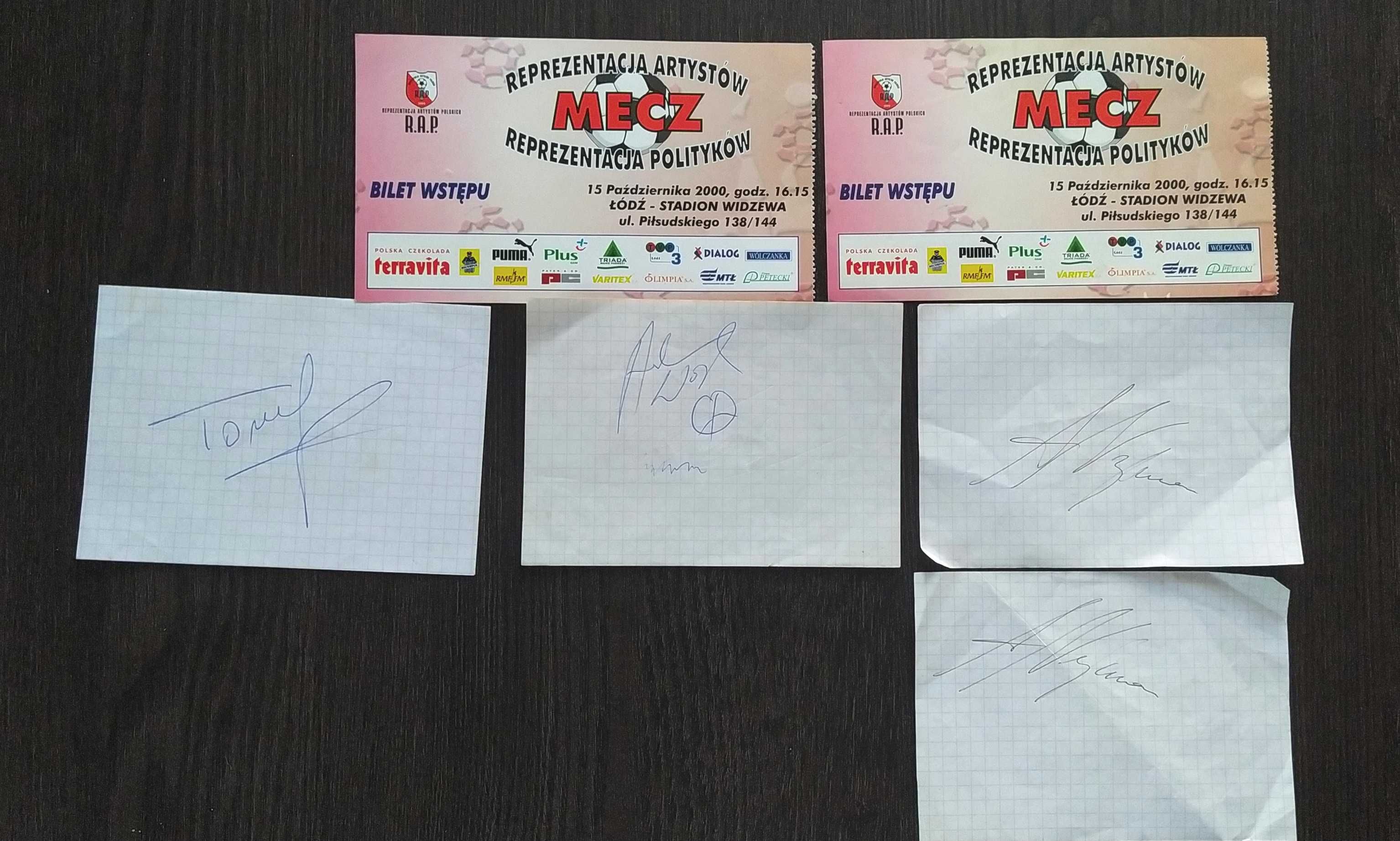 Bilety i autografy Reprezentacja Artystów Polskich vs Politycy 2000 r.