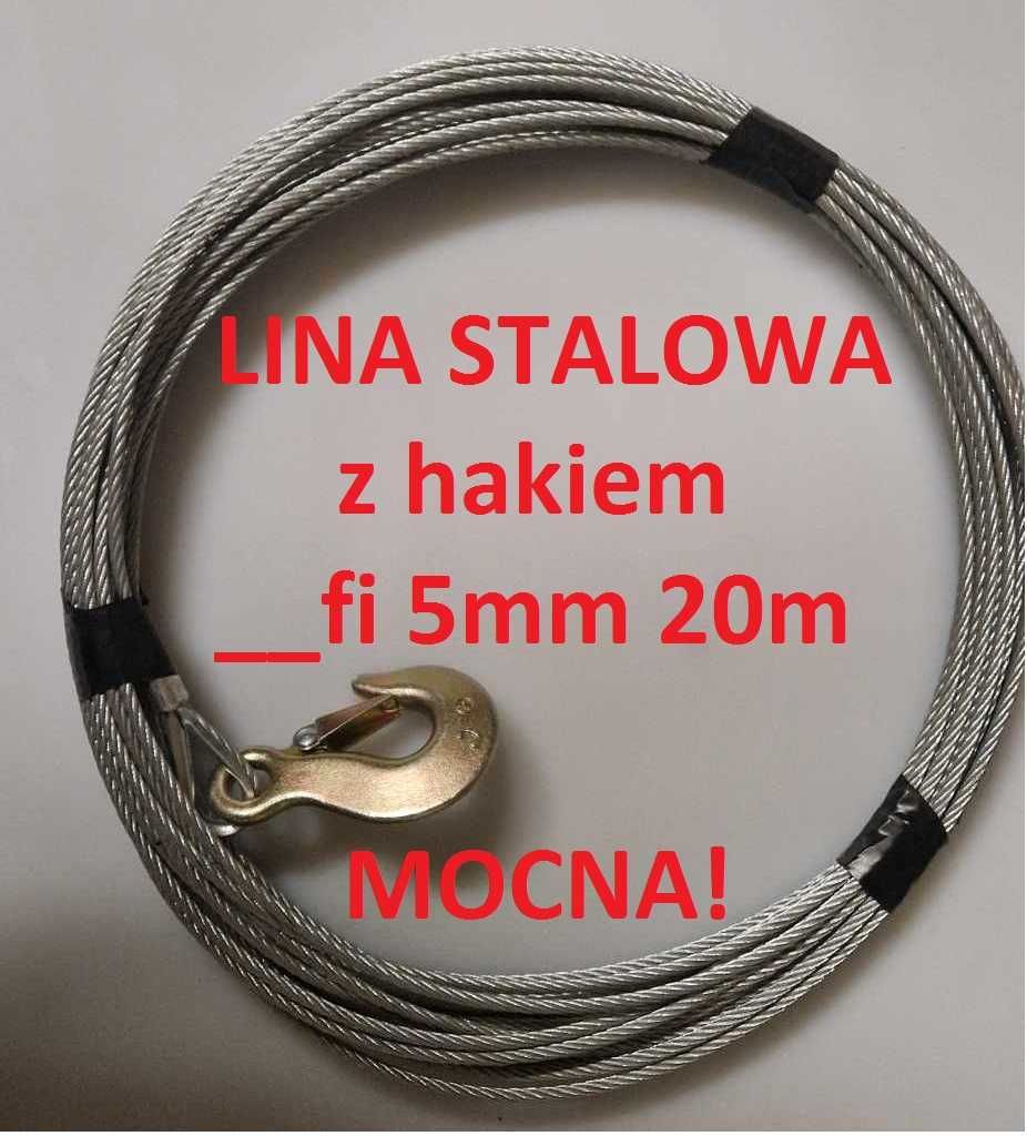 Lina stalowa z hakiem 5mm 20metrów (50sztuk)