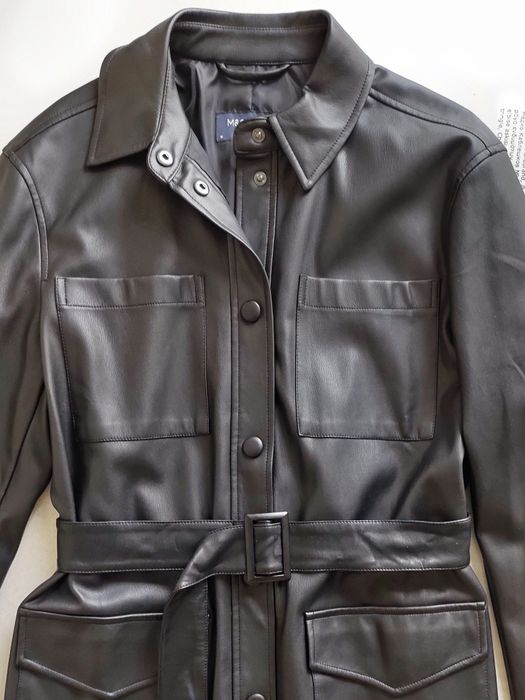 Чорна шкіряна куртка сорочка з поясом