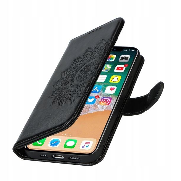 Etui Portfelowe z Wytłaczanym Motywem Kwiatów do iPhone 13 Pro Max
