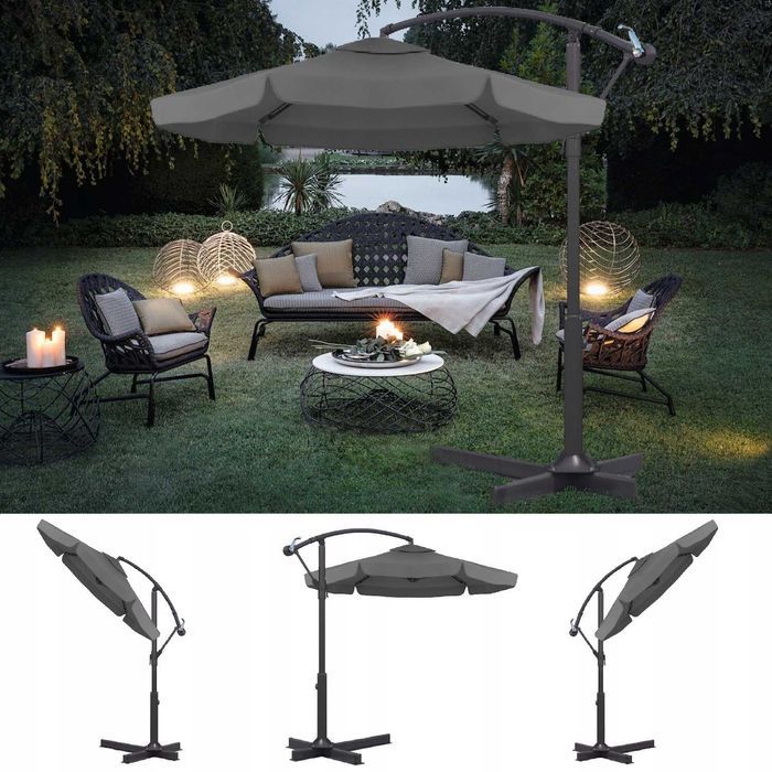 Parasol ogrodowy z wysięgnikiem, duży, stabilny DM szary 350 x 250 cm