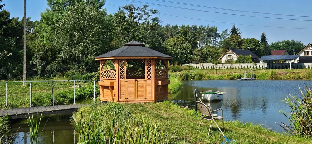 Altana ogrodowa drewniana sześciokątna domki altanki wiaty zadaszenia