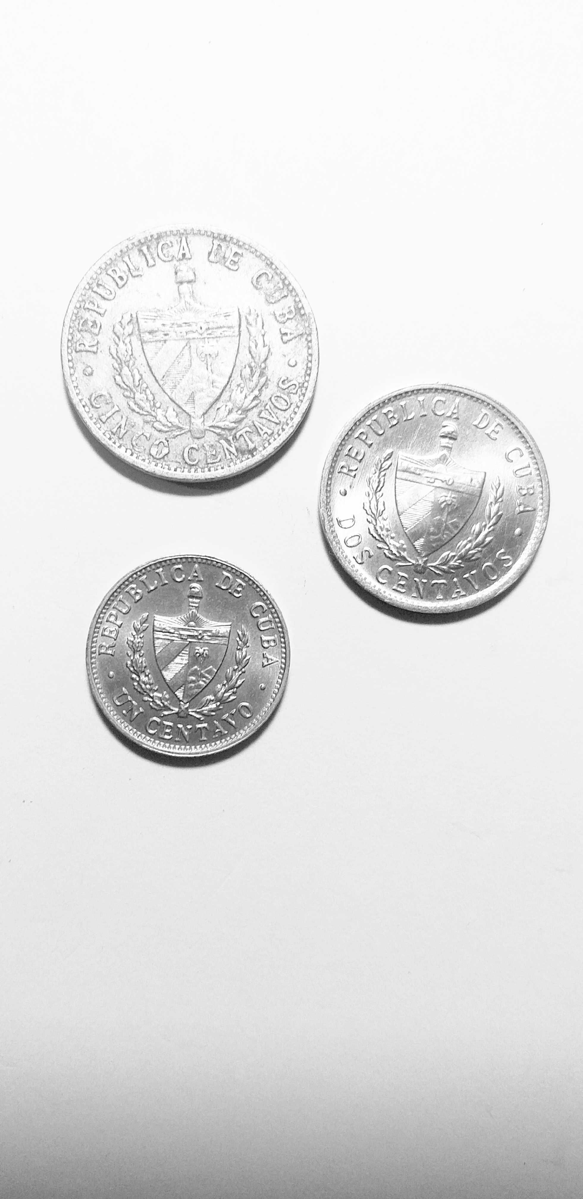 Moedas de Cuba - 2 , 1 e 5 Centavos