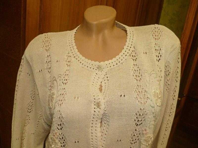 Легкая кофта Rich Ledi XL\XXL на пуговицах ажурная с вышивкой молочная