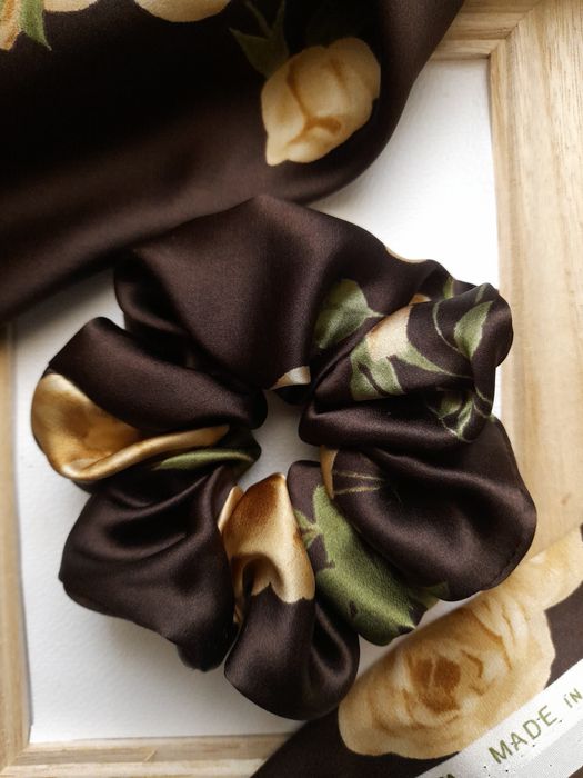 Czekoladowy brąz jedwab naturalny gumka do włosów