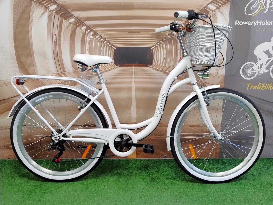 Damski Rower miejski z koszem ramy 17/19" koła 27/28" 145-179cm, BIAŁY