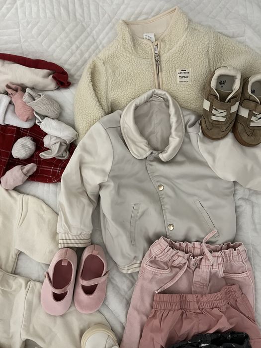 Paka ubrań zara h&m 86 92 nowe różowe beżowe szare