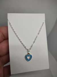 Łańcuszek z zawieszką naszyjnik serce serduszko 925 błękitne srebrny