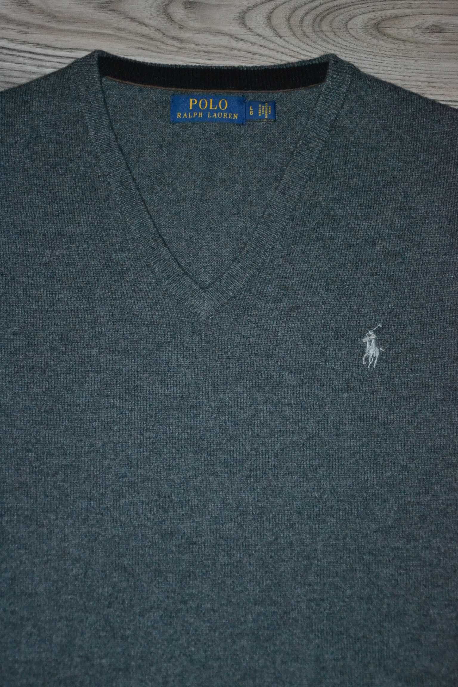 POLO RALPH LAUREN Merino Wool Sweter Męski L Wełna Jak Nowy Szary