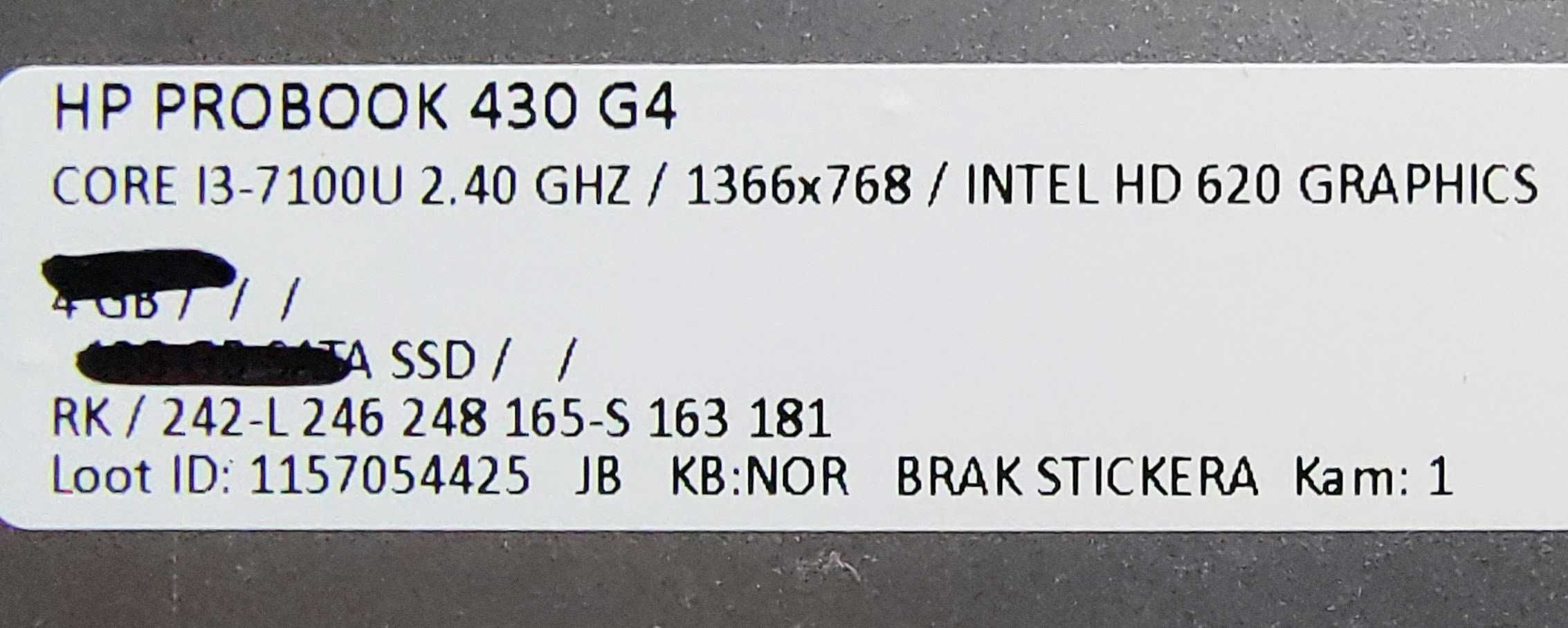 Laptop HP ProBook 430 G4 i3-7100U, 8GB RAM, 120GB SSD, Win 10 Pro