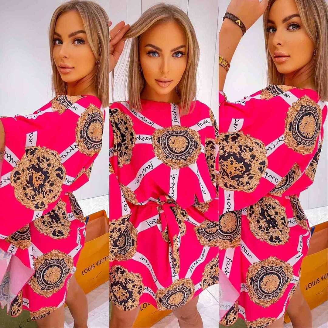 Greckie wzory V Sukienka Kimono Tunika Włoska M-XXL UNI Fuksja