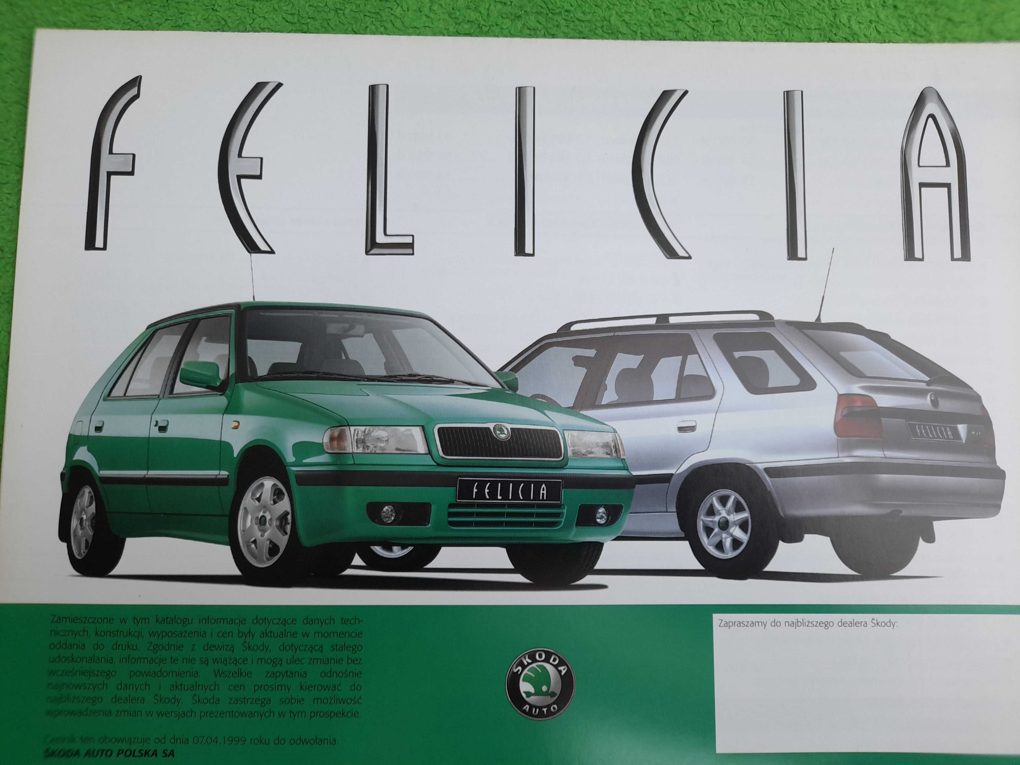 SKODA Felicia i Felicia Combi 1.3 MPI, 1.6 MPI, 1.9 D cennik PL 1999